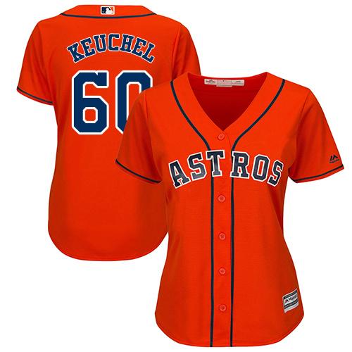 Astros #60 Dallas Keuchel Orange Alternate Women's Stitched MLB Jersey - Click Image to Close